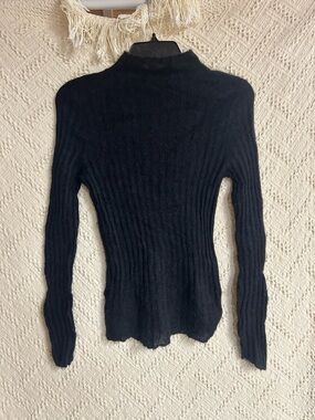 Madewell Black Ribbed Lightweight Mock Neck Sweater alpaca blend